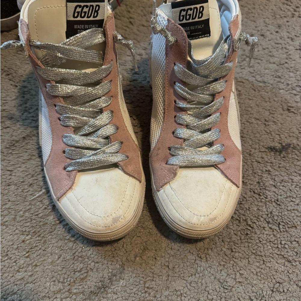 Golden Goose Pink and White High-Top Sneakers